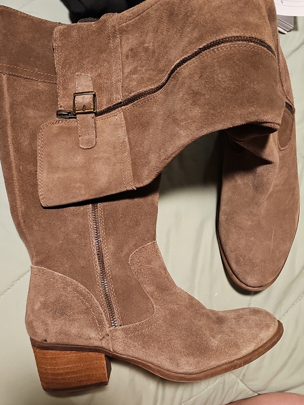boc Taupe Suede Mid-Calf Heeled Boots